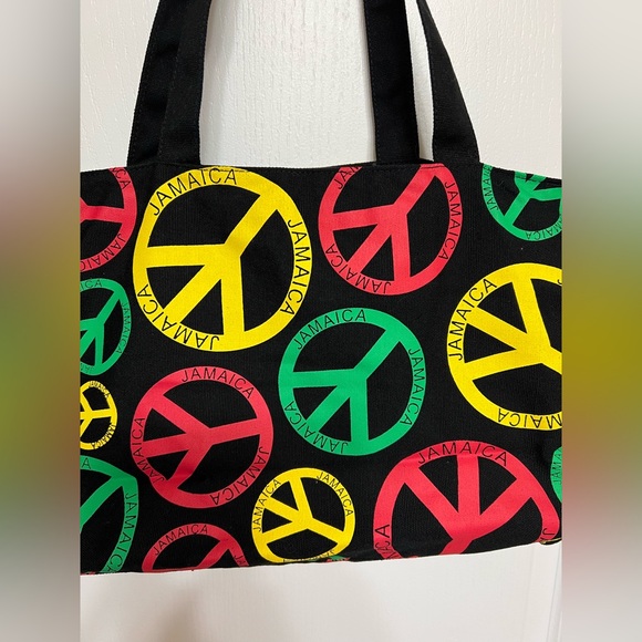 Colorful Jamaica Peace Sign Zippered Tote Bag - Picture 5 of 7